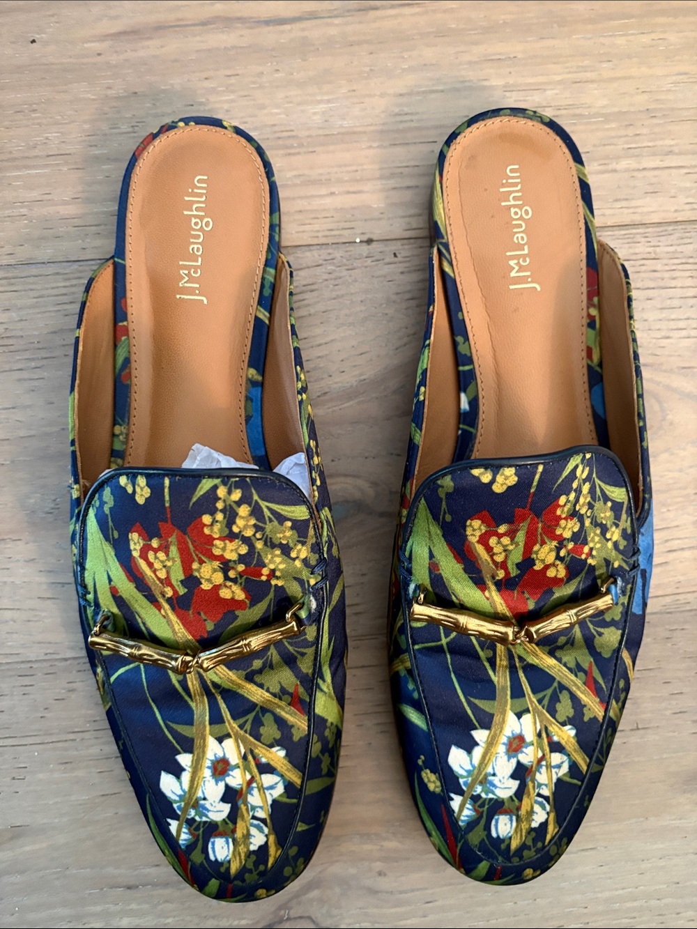 J. McLaughlin Navy Floral Slip-On Mule with Gold Accent